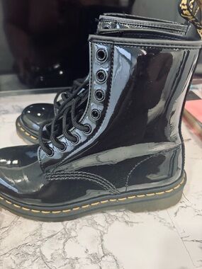 Dr. Martens Black Patent Leather Lace-Up Ankle Boots